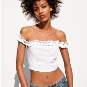 Zara White Ruffed Rustic Top